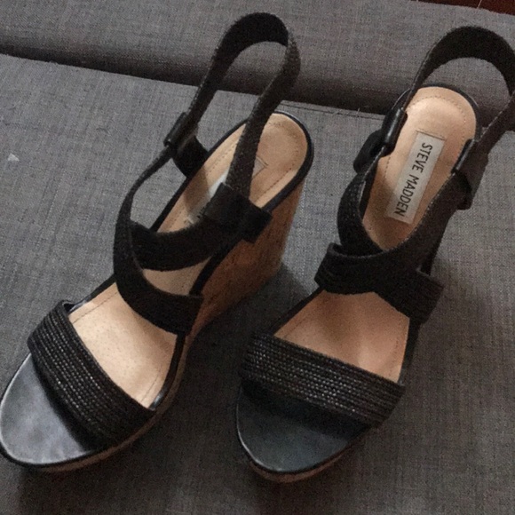 Steve Madden Shoes - Black strappy cork wedges